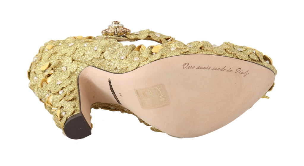 Dolce & Gabbana Gold Floral Crystal Mary Jane Heels