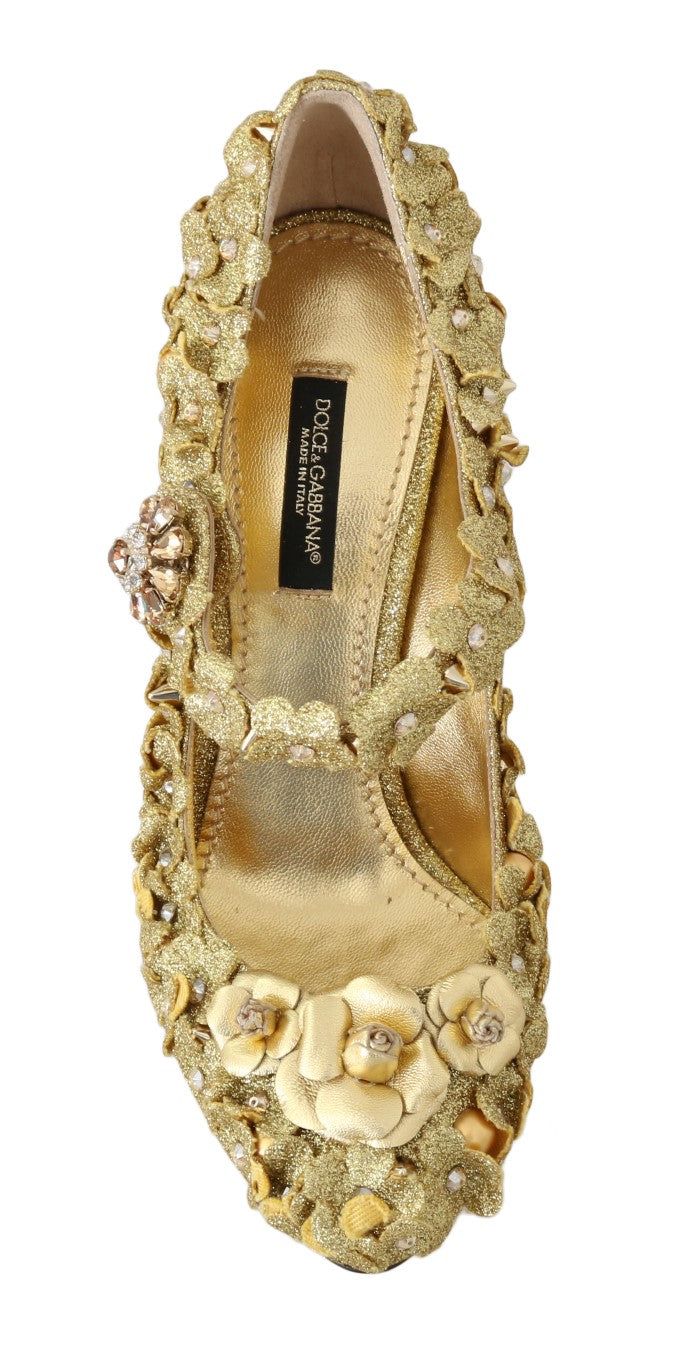 Dolce & Gabbana Gold Floral Crystal Mary Jane Heels