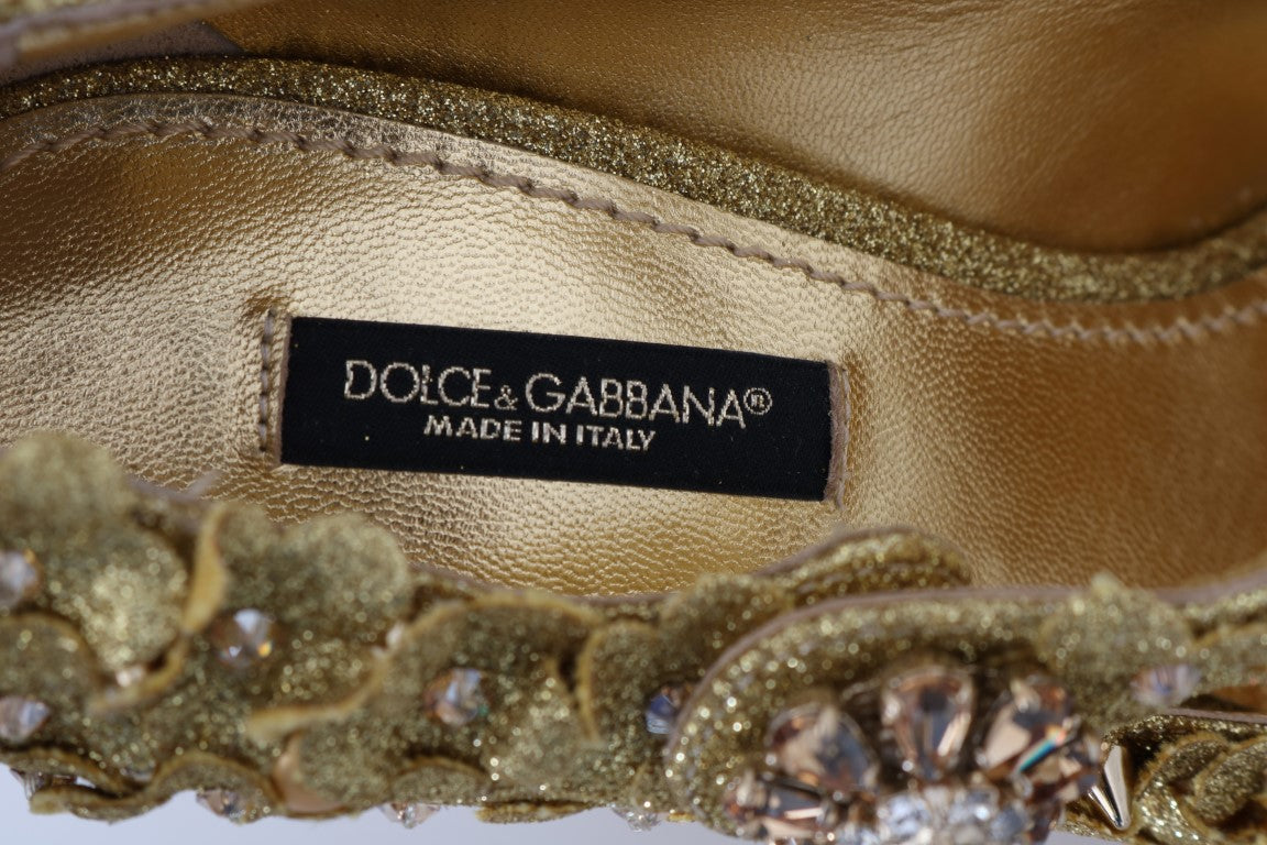Dolce & Gabbana Gold Floral Crystal Mary Jane Heels