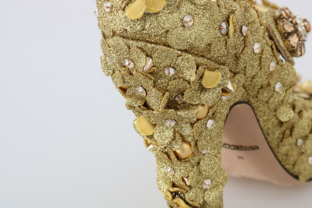Dolce & Gabbana Gold Floral Crystal Mary Jane Heels