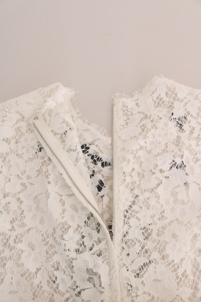 Dolce & Gabbana White Sequin Lace Blouse – Pineapple-Banana Motif, Silk Lining, Back Zipper, Italian