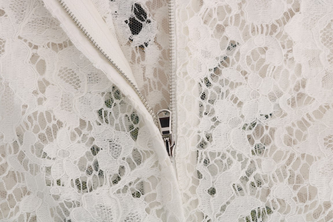 Dolce & Gabbana White Sequin Lace Blouse – Pineapple-Banana Motif, Silk Lining, Back Zipper, Italian