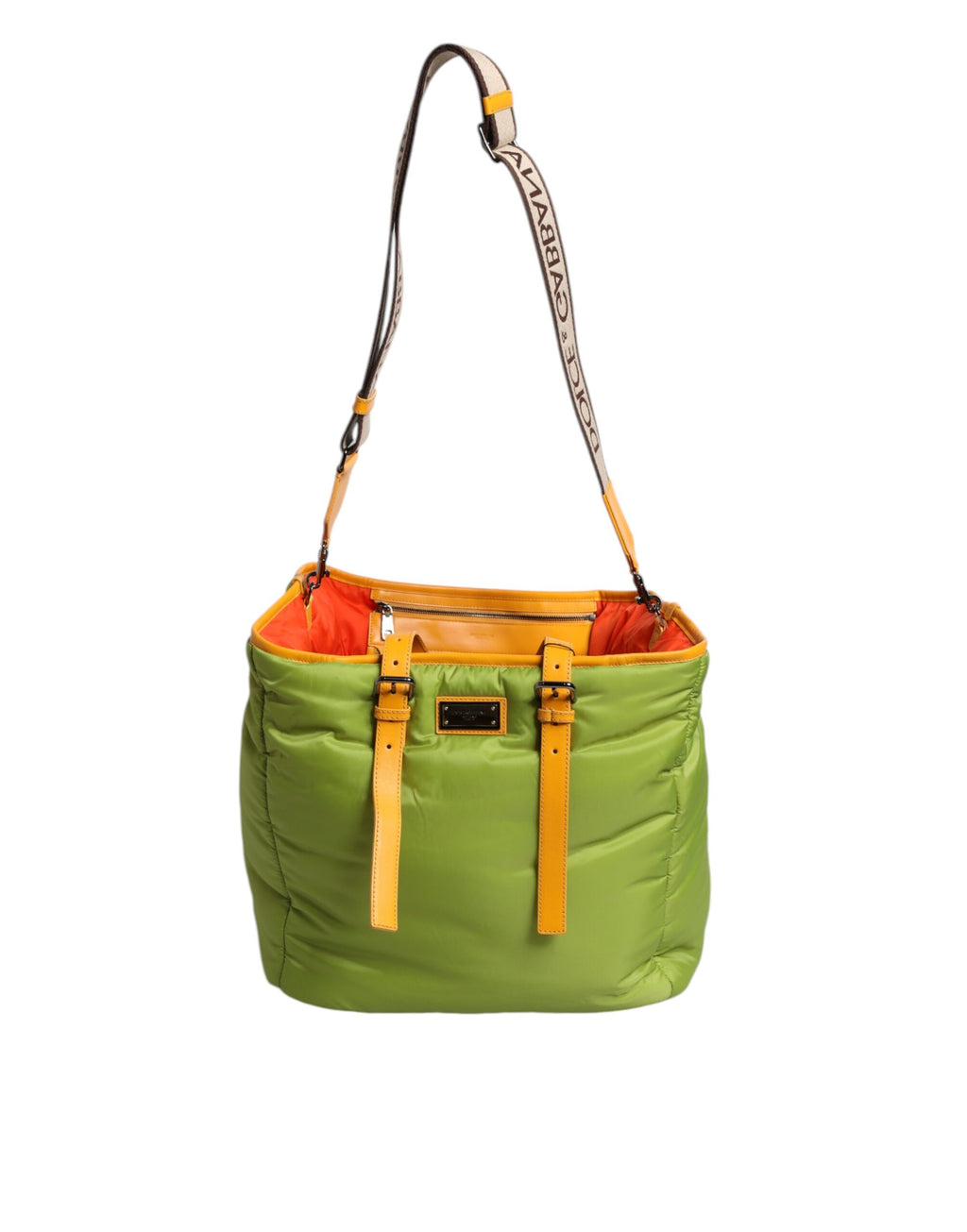 Dolce & Gabbana Green Nylon Crossbody Tote Bag – Logo Plaque, Silver Hardware, Two Handles + Strap, Italian