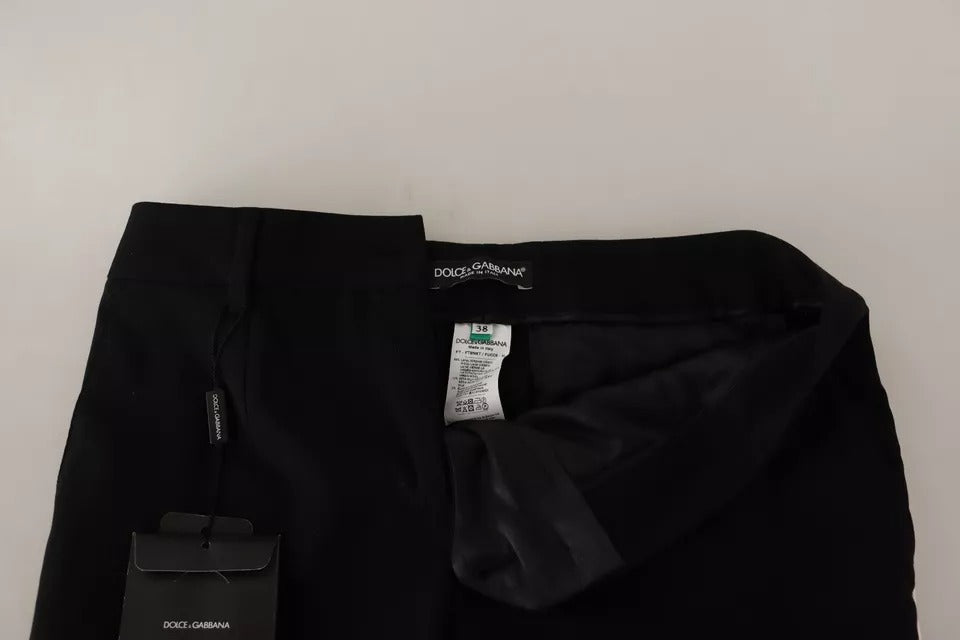 Dolce & Gabbana Black-White Striped Wool-Silk Tapered Trousers – High Waist