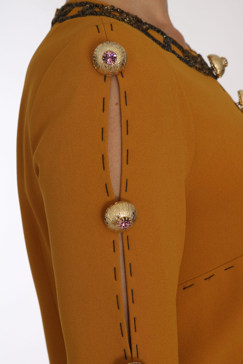 Dolce & Gabbana Light Brown Crystal-Embellished Mini Dress – Long Sleeve