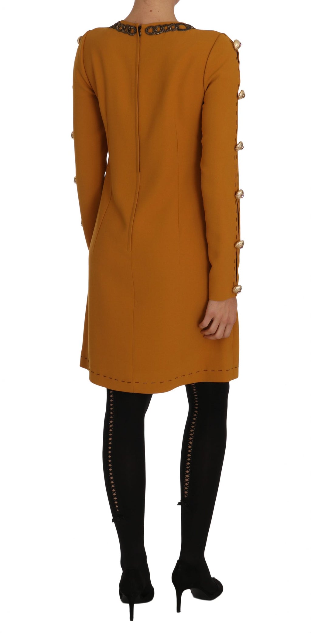 Dolce & Gabbana Light Brown Crystal-Embellished Mini Dress – Long Sleeve