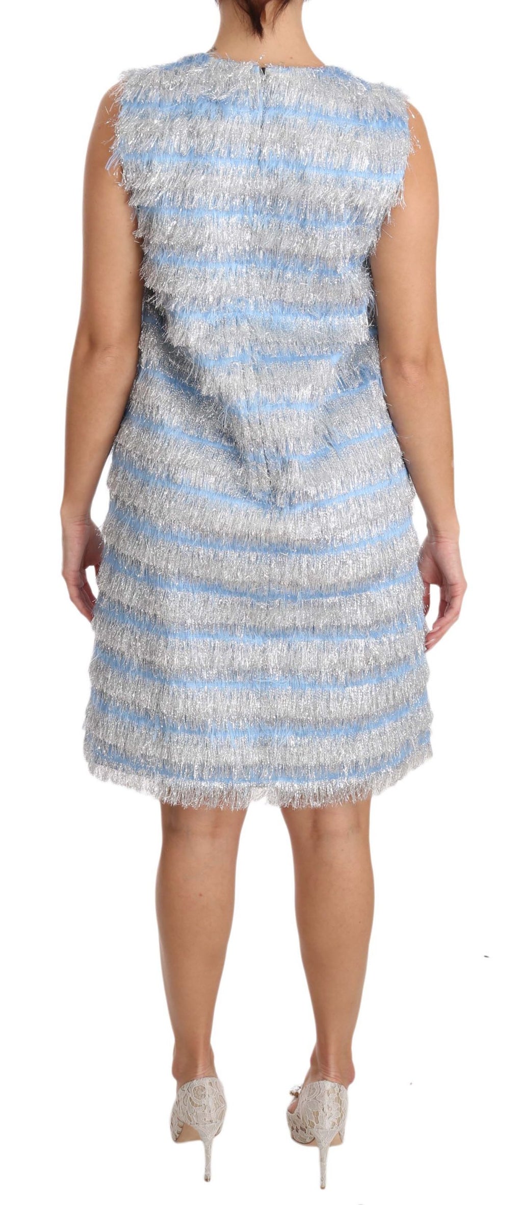 Dolce & Gabbana Light Blue-Silver Fringed Shift Dress – Silk