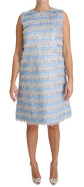 Dolce & Gabbana Light Blue-Silver Fringed Shift Dress – Silk