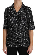 Dolce & Gabbana Black Guitar Trumpet Print Silk Shirt Top