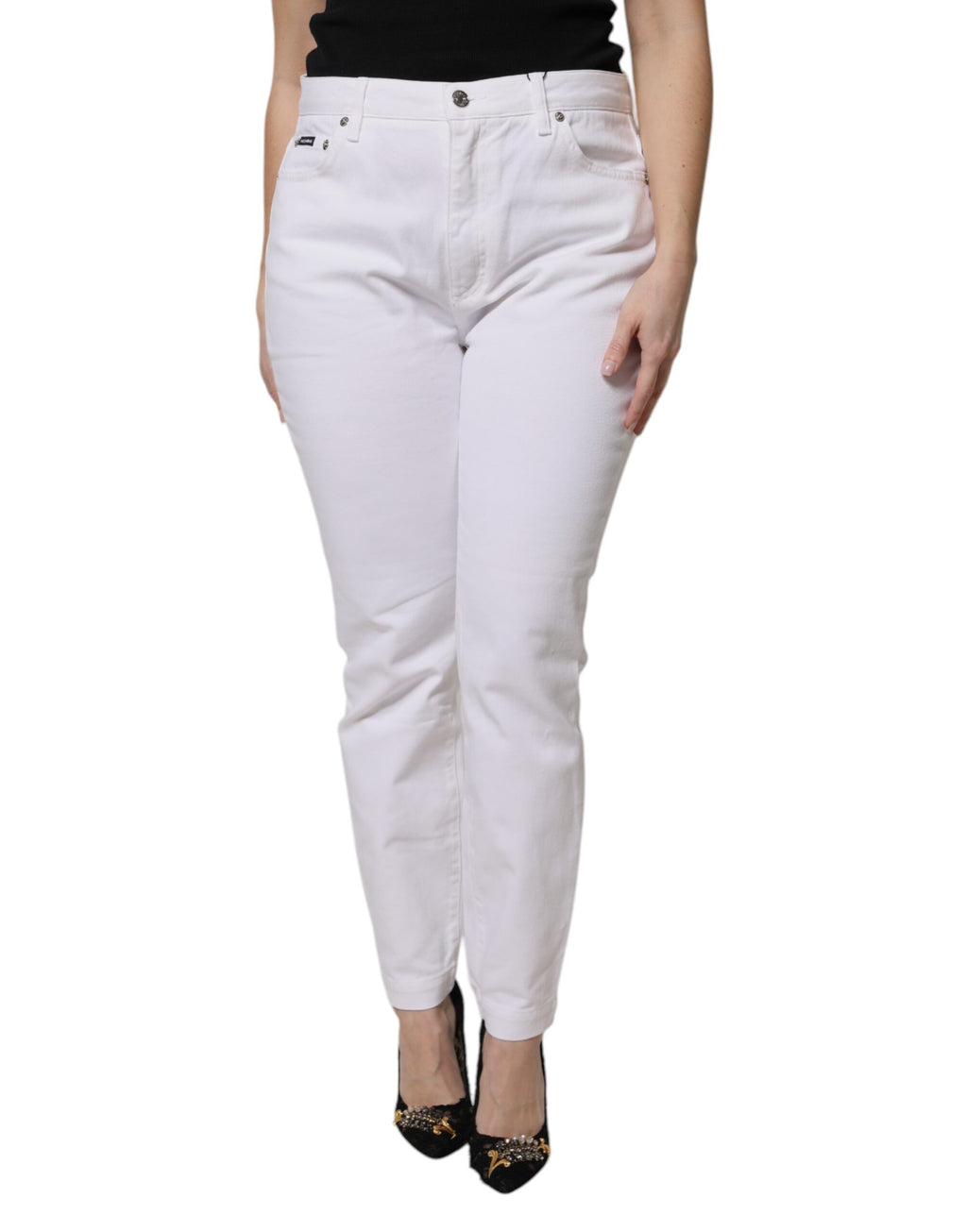 Dolce & Gabbana White 97% Cotton Mid-Rise Slim-Fit Jeans