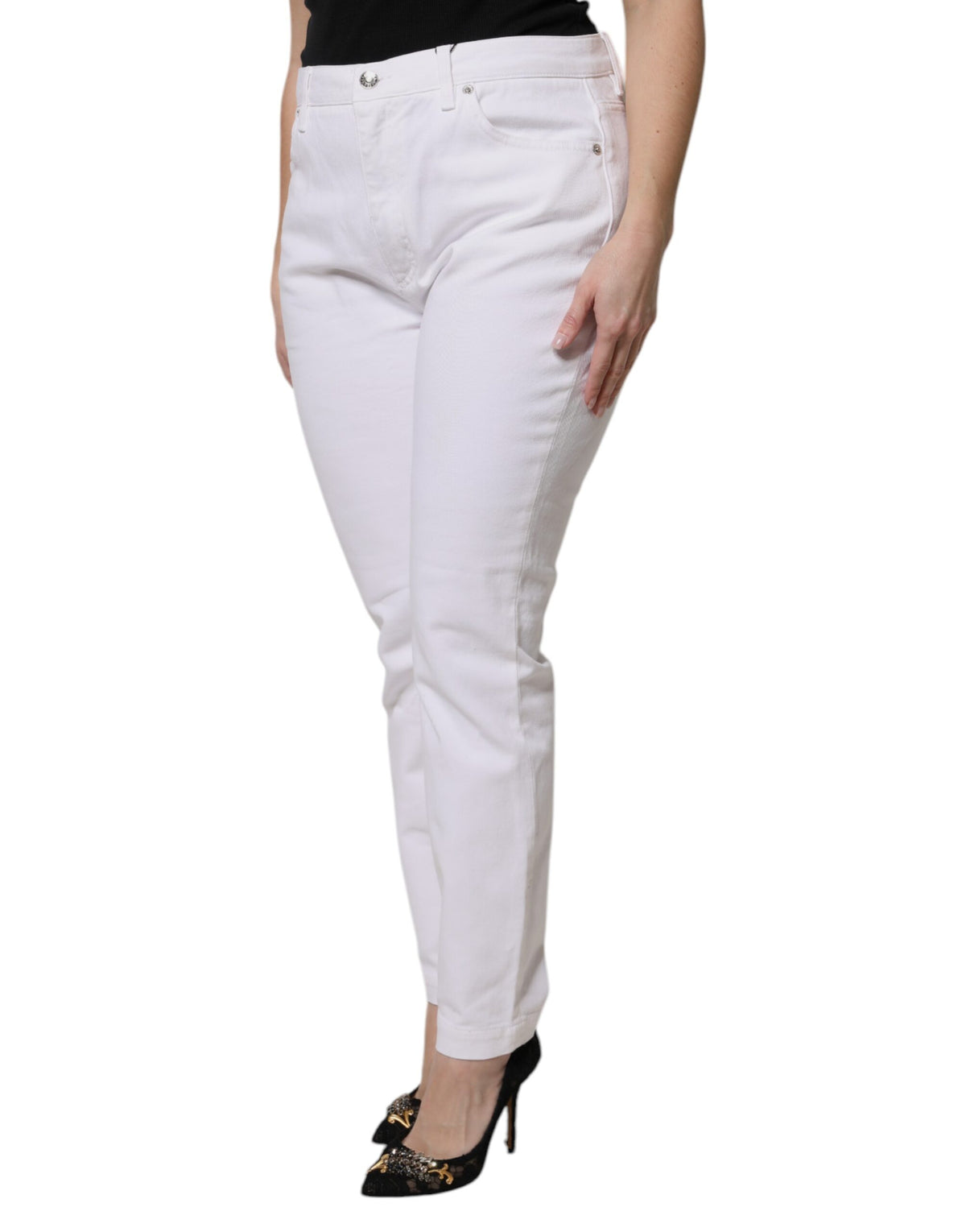 Dolce & Gabbana White 97% Cotton Mid-Rise Slim-Fit Jeans