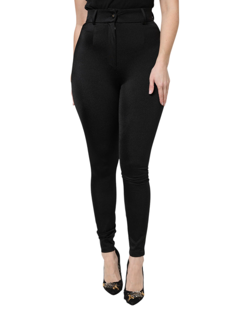 Dolce & Gabbana Black 80% Nylon High-Waisted Slim-Fit Trousers