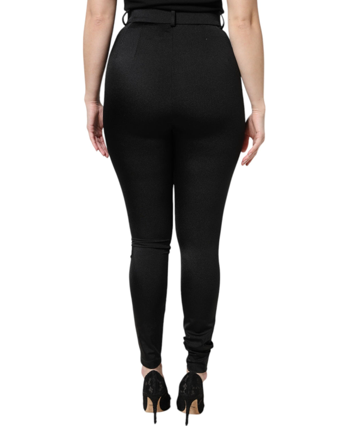 Dolce & Gabbana Black 80% Nylon High-Waisted Slim-Fit Trousers