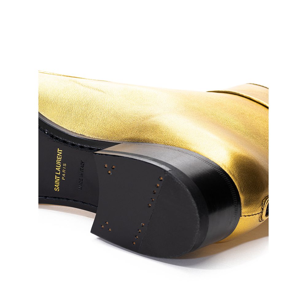 Saint Laurent Gold Leather Ankle Boots