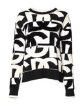 Dolce & Gabbana White-Black Logo-Print 50% Cashmere Sweater – Crew Neck