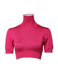 Dolce & Gabbana Pink 100% Silk Curved-Neck Crop Top – Knitted