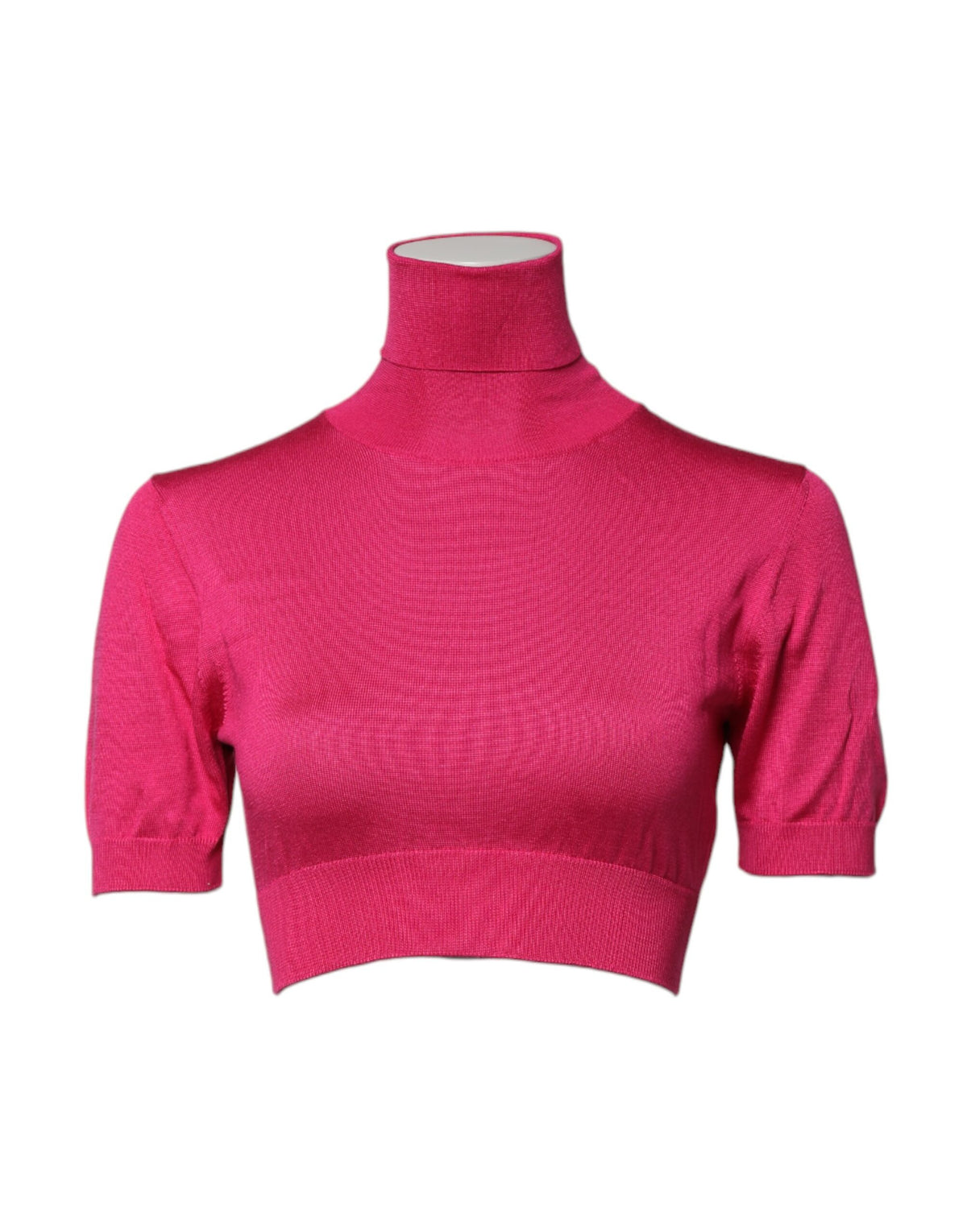 Dolce & Gabbana Pink 100% Silk Curved-Neck Crop Top – Knitted