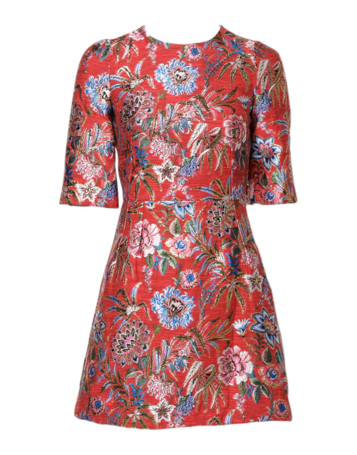 Dolce & Gabbana Red Floral Jacquard A-Line Mini Dress – Silk Lining