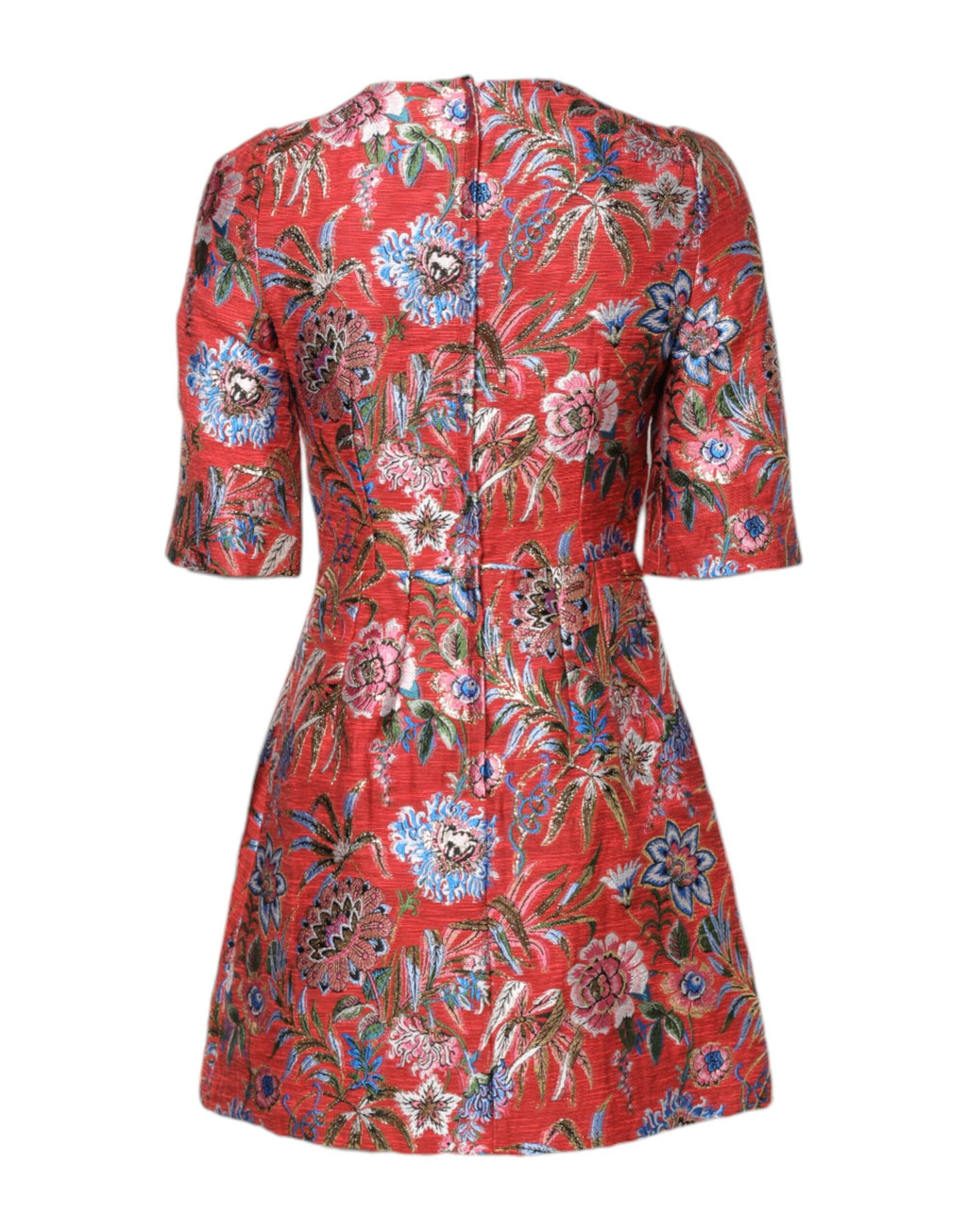 Dolce & Gabbana Red Floral Jacquard A-Line Mini Dress – Silk Lining