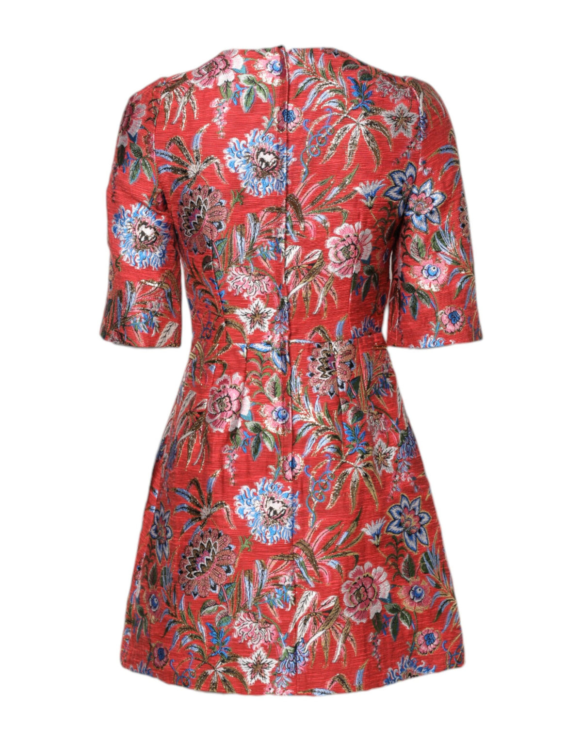 Dolce & Gabbana Red Floral Jacquard A-Line Mini Dress – Silk Lining