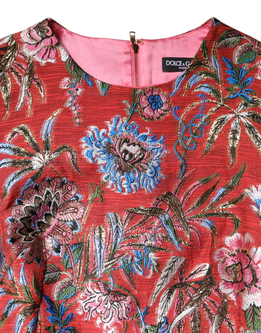 Dolce & Gabbana Red Floral Jacquard A-Line Mini Dress – Silk Lining