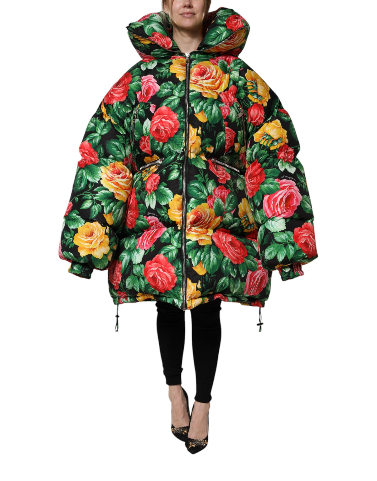 Dolce & Gabbana Multicolored Floral 100% Polyester Hooded Puffer Jacket