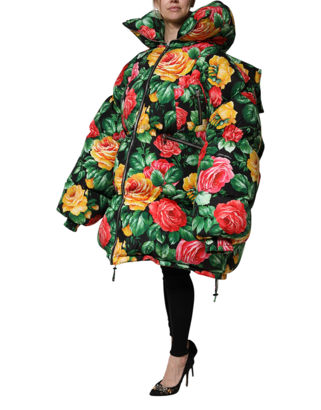 Dolce & Gabbana Multicolored Floral 100% Polyester Hooded Puffer Jacket