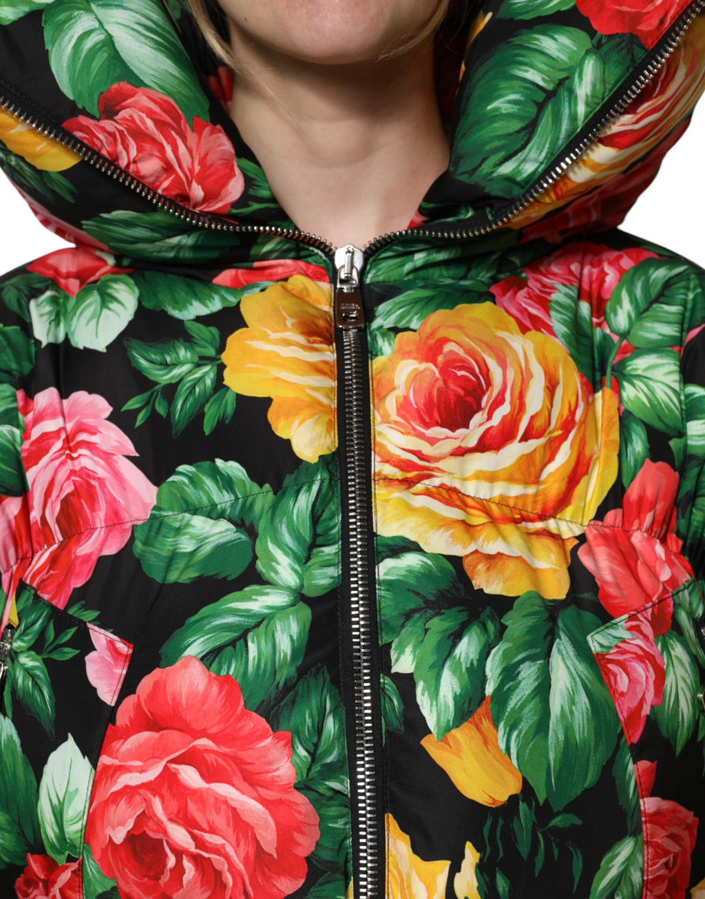 Dolce & Gabbana Multicolored Floral 100% Polyester Hooded Puffer Jacket