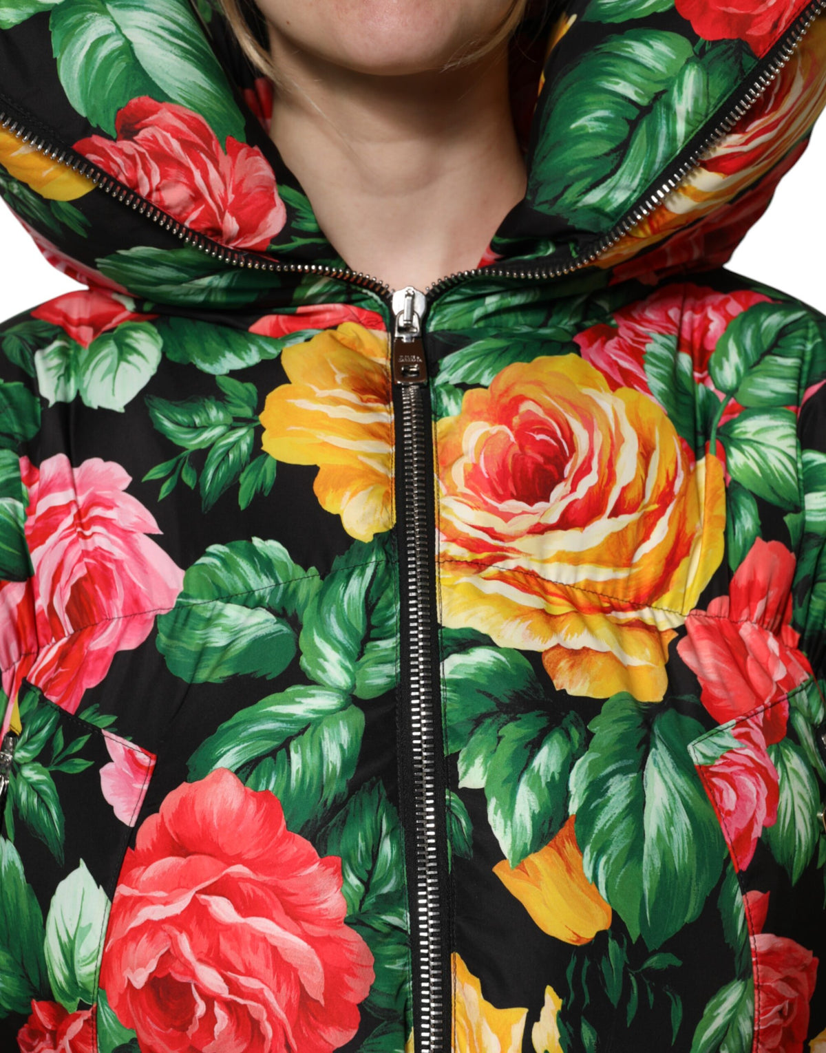 Dolce & Gabbana Multicolored Floral 100% Polyester Hooded Puffer Jacket