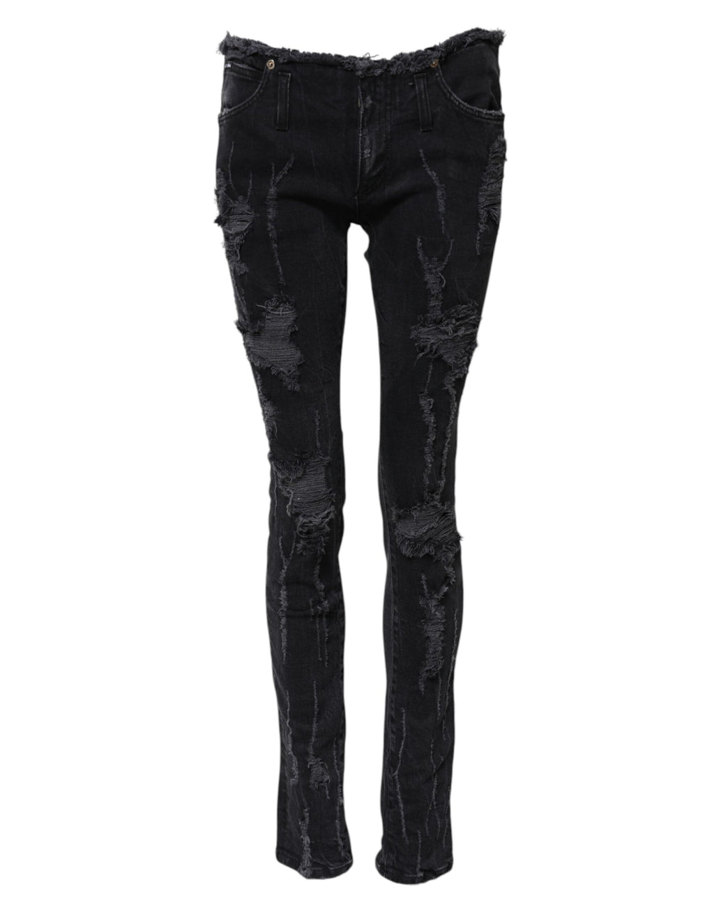 Dolce & Gabbana Black 100% Cotton Distressed Skinny-Fit Jeans – DG Plaque