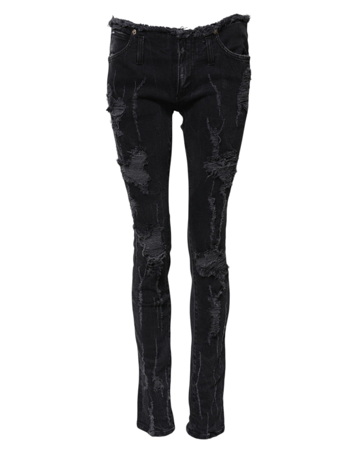 Dolce & Gabbana Black 100% Cotton Distressed Skinny-Fit Jeans – DG Plaque