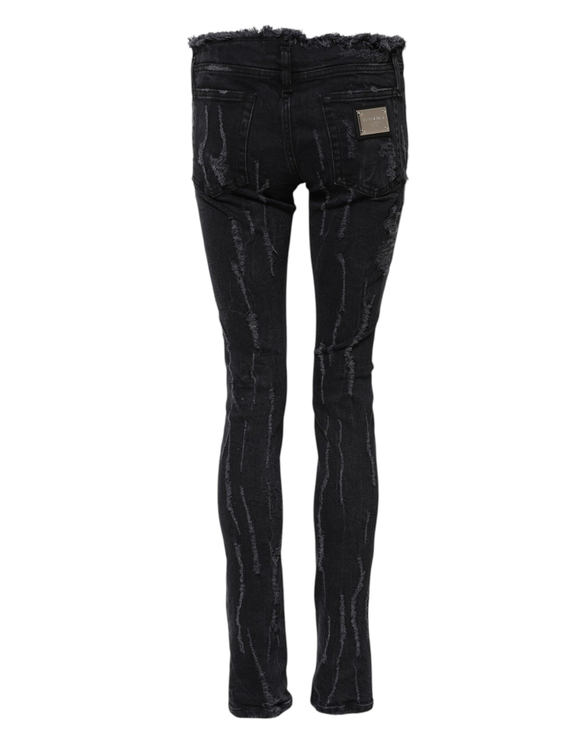 Dolce & Gabbana Black 100% Cotton Distressed Skinny-Fit Jeans – DG Plaque
