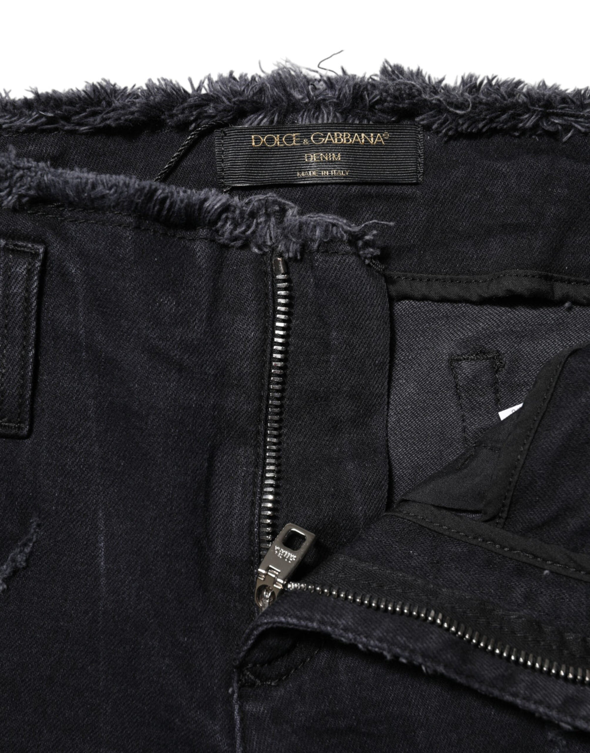 Dolce & Gabbana Black 100% Cotton Distressed Skinny-Fit Jeans – DG Plaque
