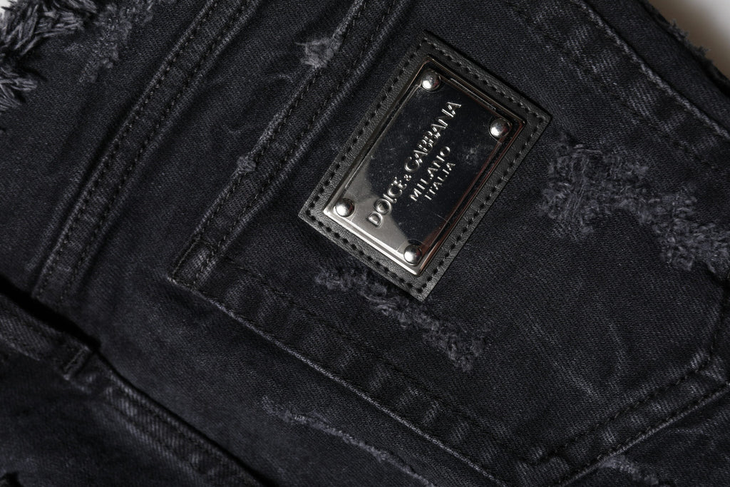 Dolce & Gabbana Black 100% Cotton Distressed Skinny-Fit Jeans – DG Plaque