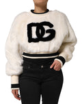 Dolce & Gabbana White-Black Faux-Fur Cropped Sweater – 85% Acrylic, Silk Lining