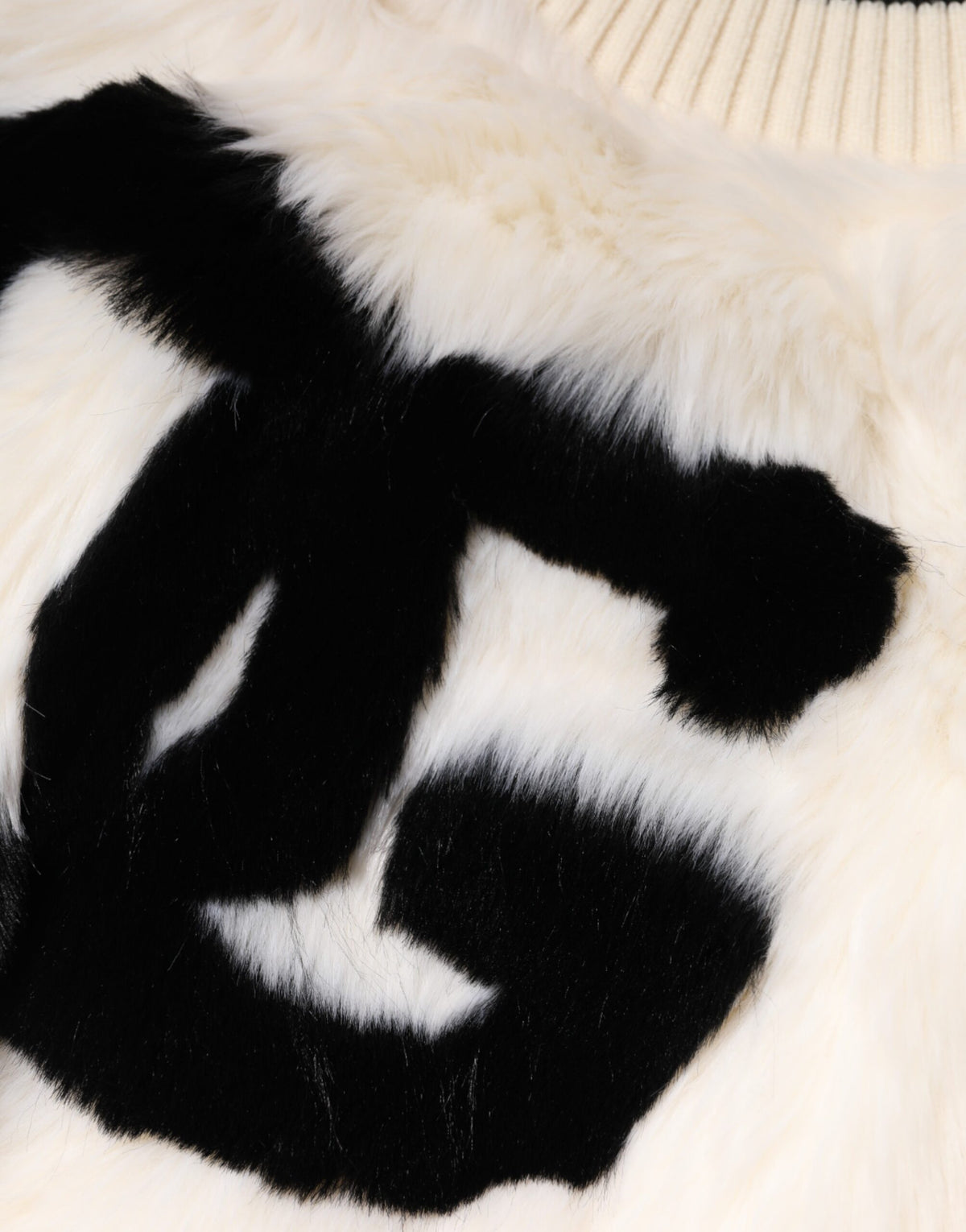 Dolce & Gabbana White-Black Faux-Fur Cropped Sweater – 85% Acrylic, Silk Lining
