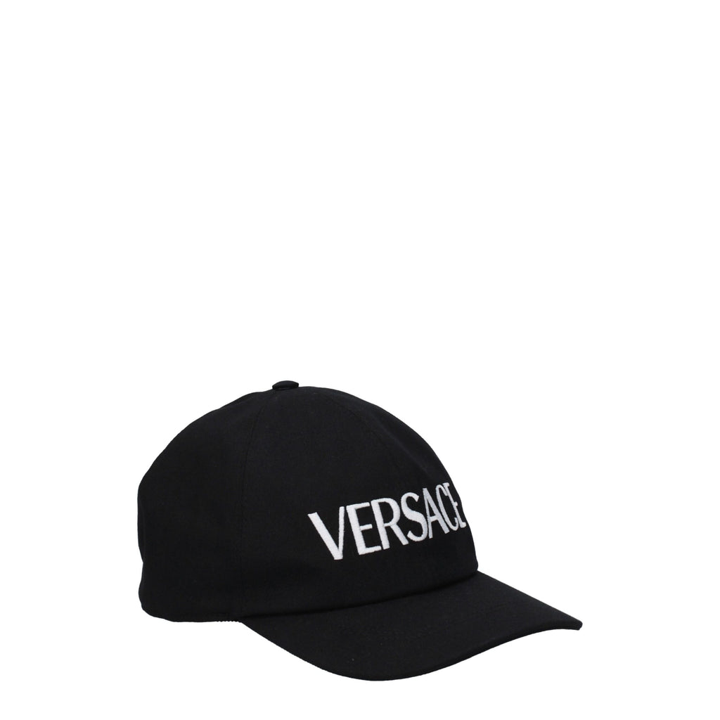 Versace Black Cotton Baseball Cap – Front Logo, Back Strap, 100% Cotton, Vintage Style