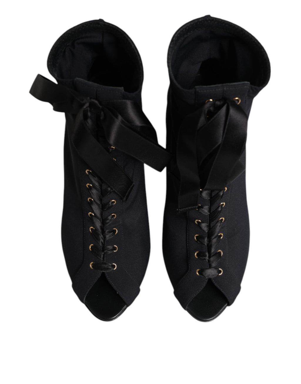 Dolce & Gabbana Black Stiletto Heels Lace Up Boots Shoes