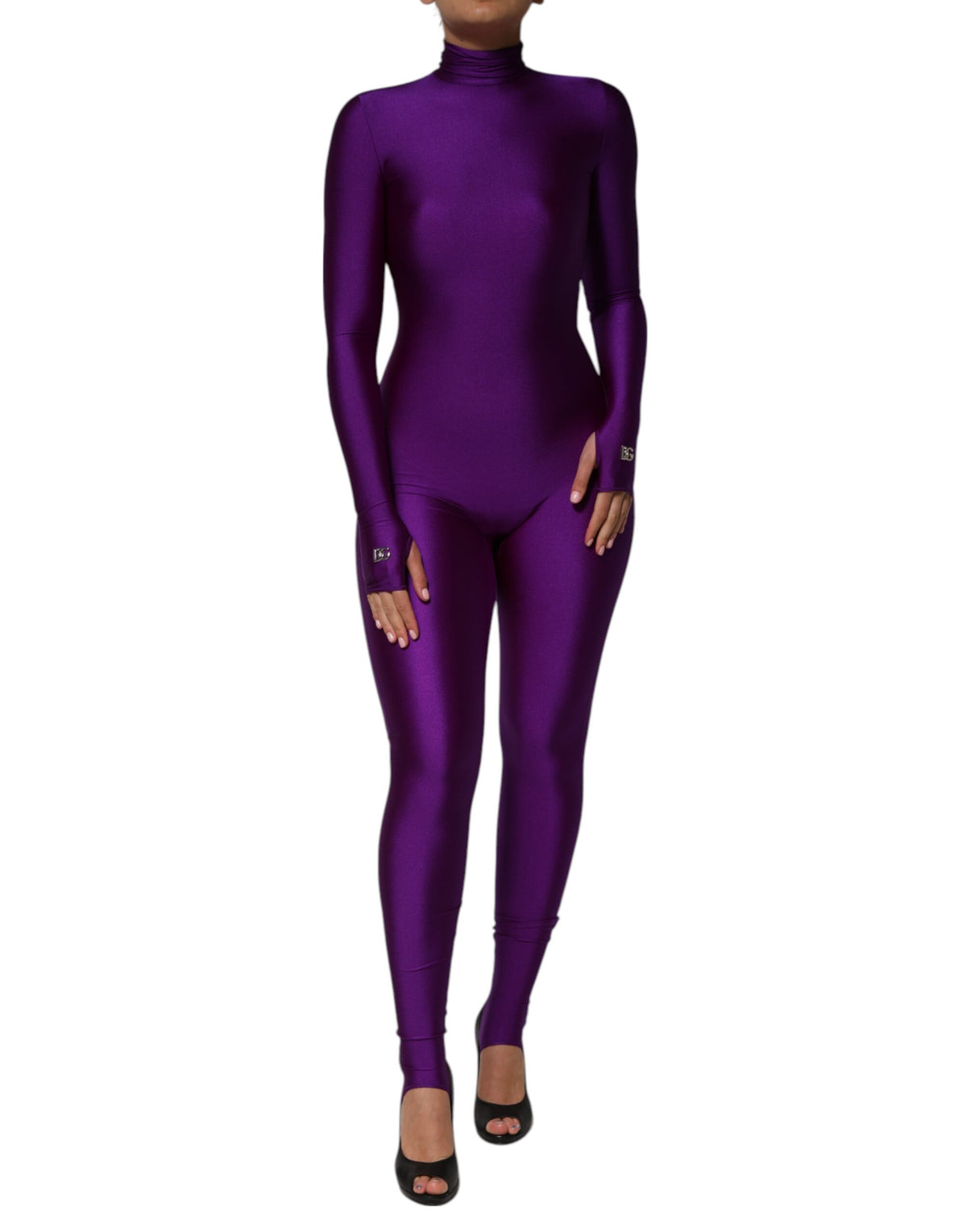 Dolce & Gabbana Purple 80% Nylon Curvy-Fit Bodycon Jumpsuit – Back Zipper