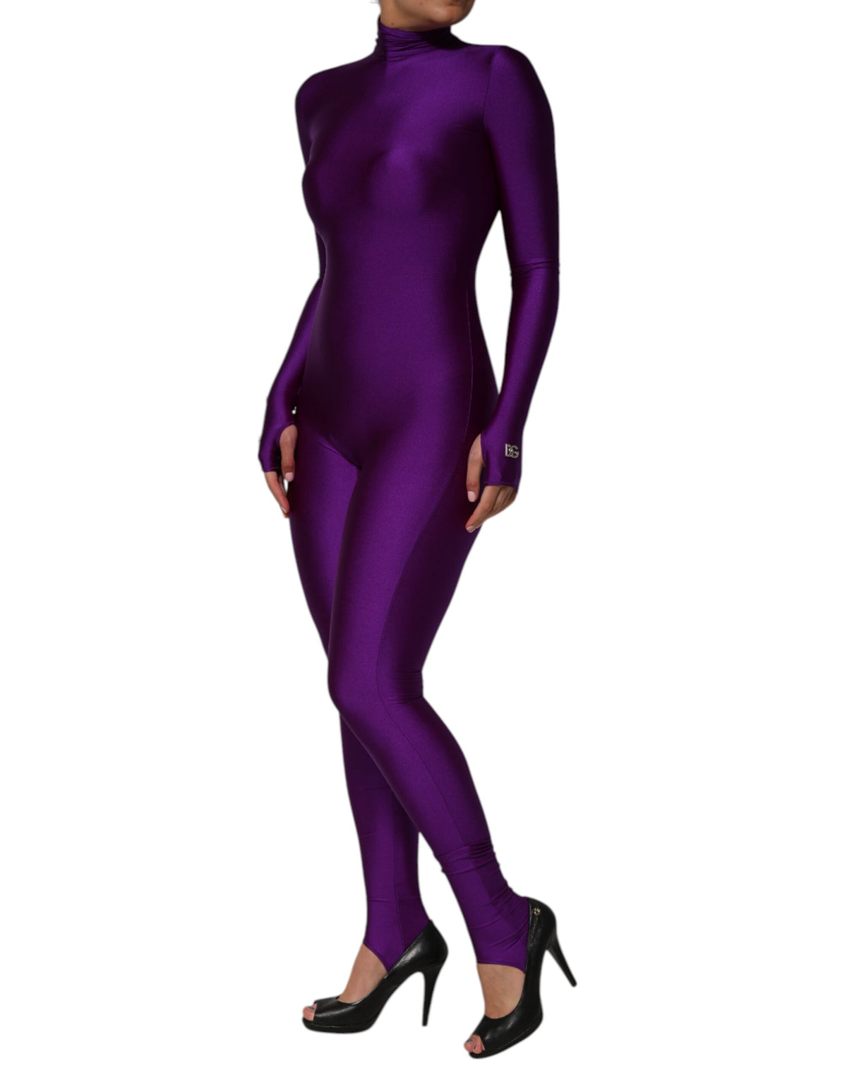 Dolce & Gabbana Purple 80% Nylon Curvy-Fit Bodycon Jumpsuit – Back Zipper