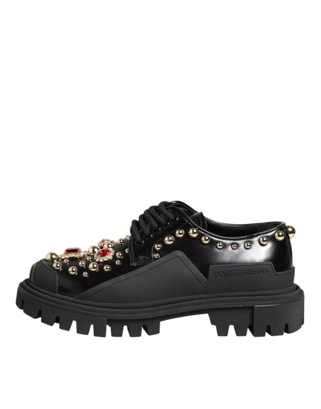 Dolce & Gabbana Black Leather Jeweled Crystals Derby Shoes
