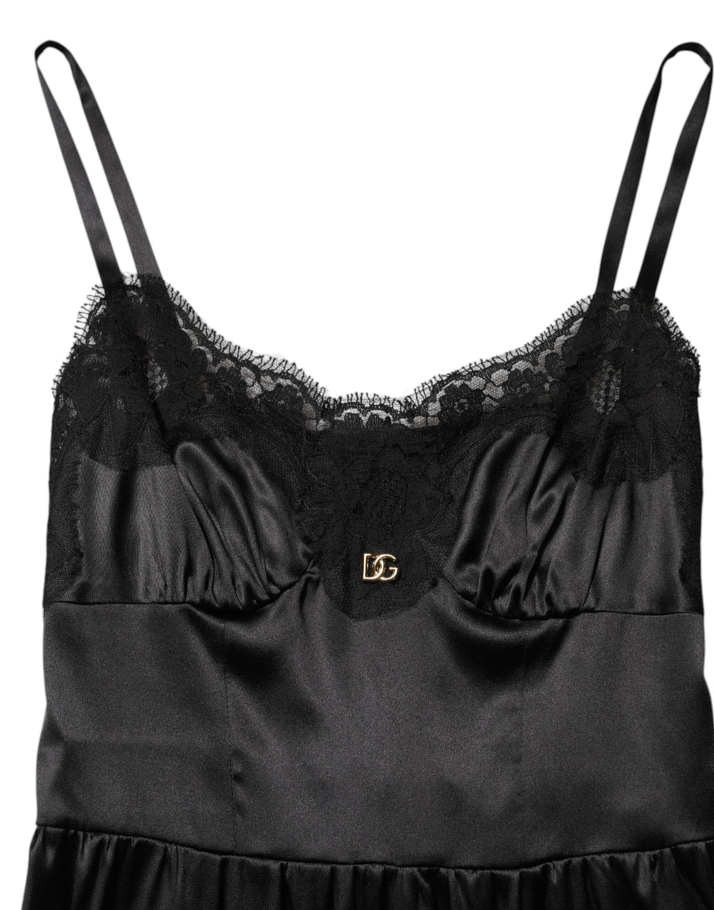 Dolce & Gabbana Black Silk Blend Lace Mini Dress - DG Logo, Thin Straps, Italian
