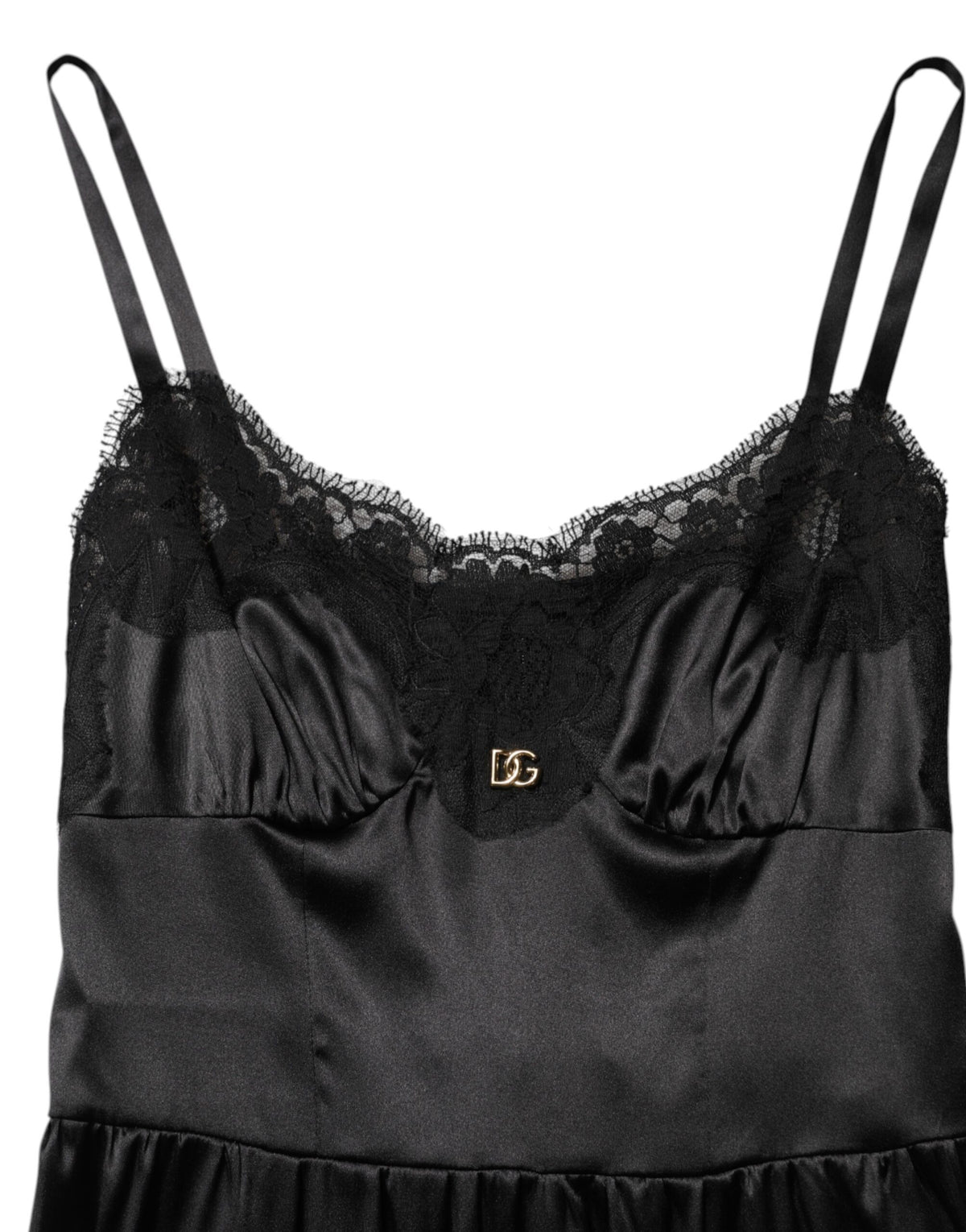 Dolce & Gabbana Black Silk Blend Lace Mini Dress - DG Logo, Thin Straps, Italian
