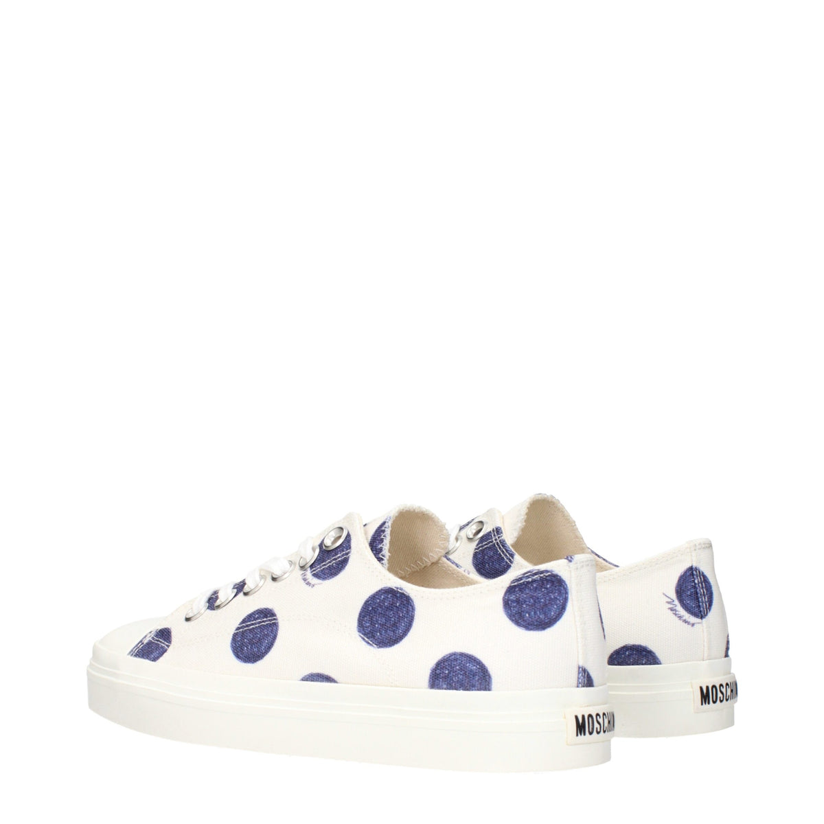 Moschino White Fabric Low-Top Sneakers – Rear Logo, Italian