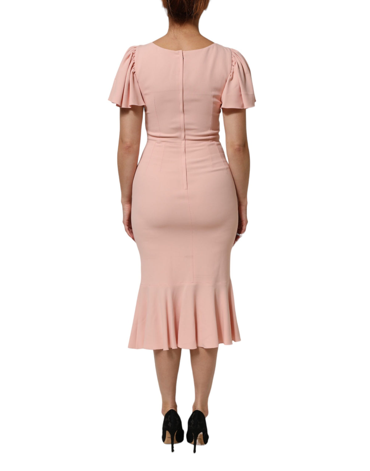 Dolce & Gabbana Pink Viscose Short-Sleeved Bodycon Midi Dress – Silk Lining