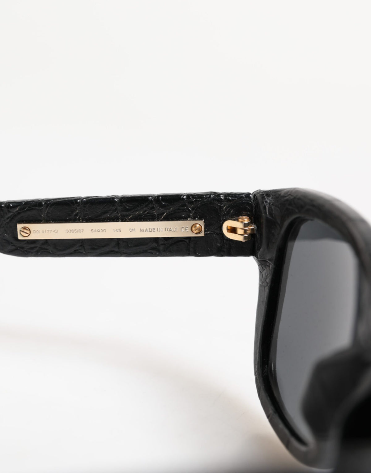 Dolce & Gabbana Black Alligator-Leather-Frame Tinted-Lens Sunglasses DG4177 – Goatskin Lining, Logo, 100% UV, Italian