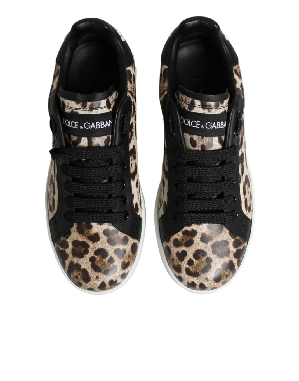 Dolce & Gabbana Brown Calfskin Leopard Low-Top Sneakers – Lace-Up, Rubber Sole, Logo, Italian