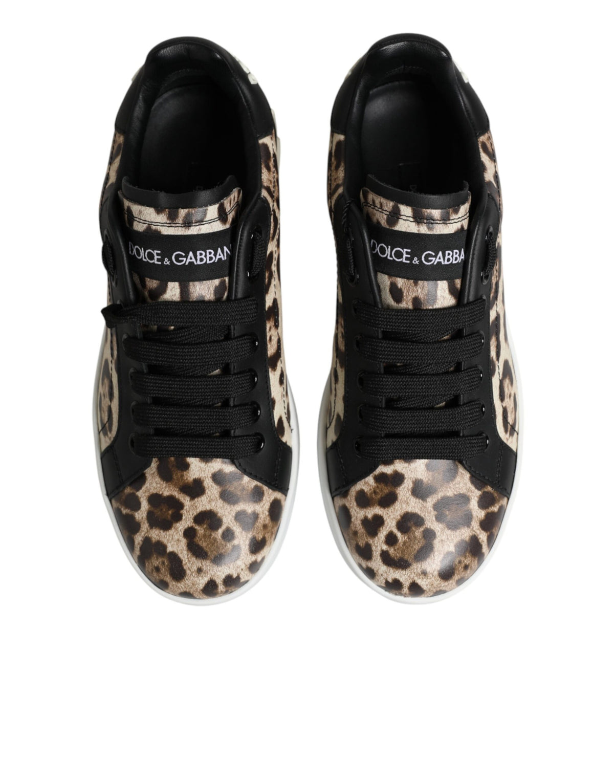 Dolce & Gabbana Brown Calfskin Leopard Low-Top Sneakers – Lace-Up, Rubber Sole, Logo, Italian
