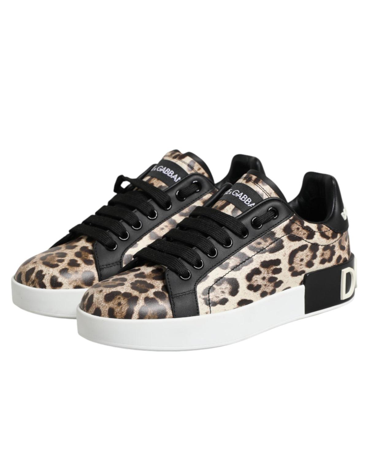 Dolce & Gabbana Brown Calfskin Leopard Low-Top Sneakers – Lace-Up, Rubber Sole, Logo, Italian