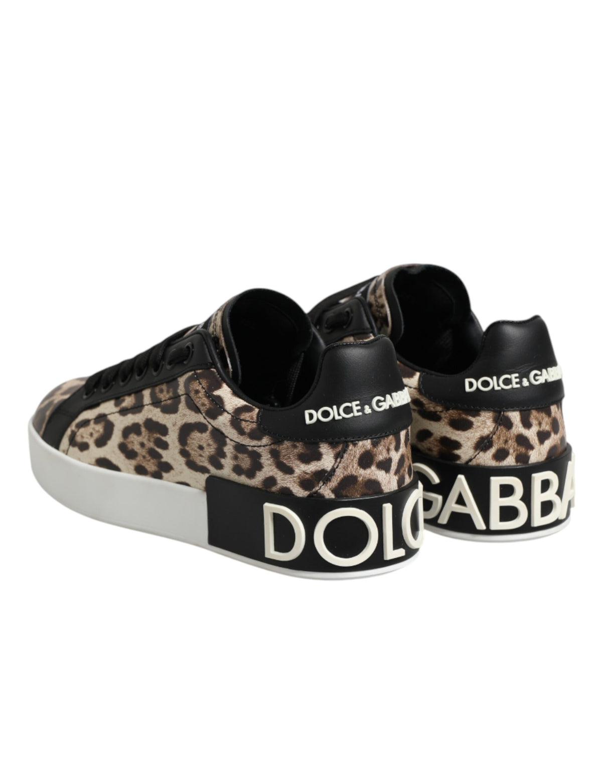 Dolce & Gabbana Brown Calfskin Leopard Low-Top Sneakers – Lace-Up, Rubber Sole, Logo, Italian